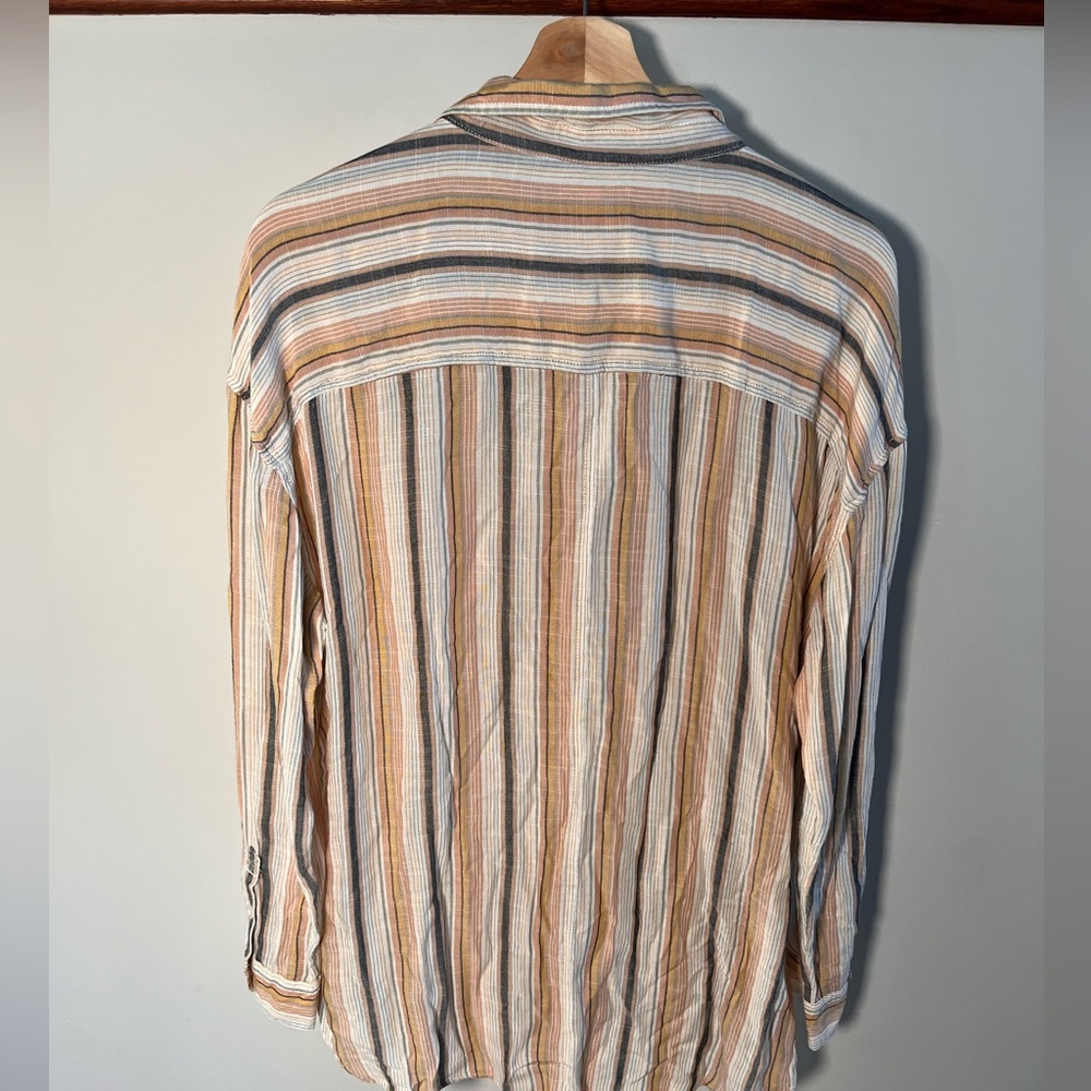 American Eagle Outfitters Men's Striped Button Down‎ Shirt - Cream, Tan, Brown - Picture 6 of 8